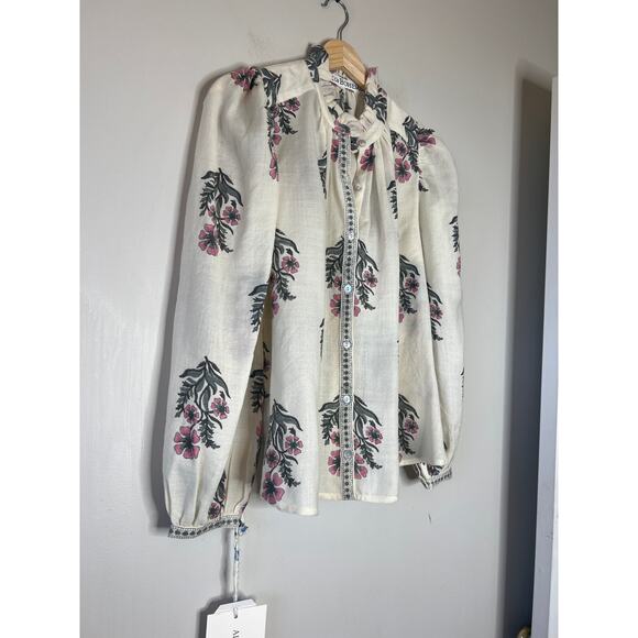 NWT Alix Of Bohemia Annabel Mirabilis Wool Shirt Pink Floral Long Sleeve - Picture 3 of 7